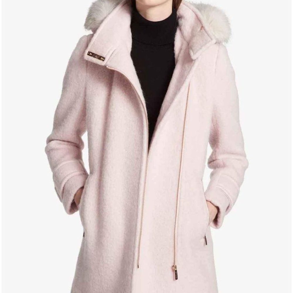 Calvin Klein Faux-Fur-Trimmed Asymmetrical Walker Coat-Size Large